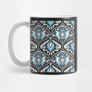 Classic ogee pattern with tendrils blue on black Mug